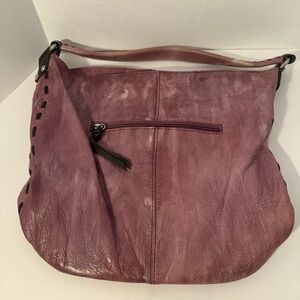 NINO BOSSI western distressed leather large stitch slouchy shoulder bag